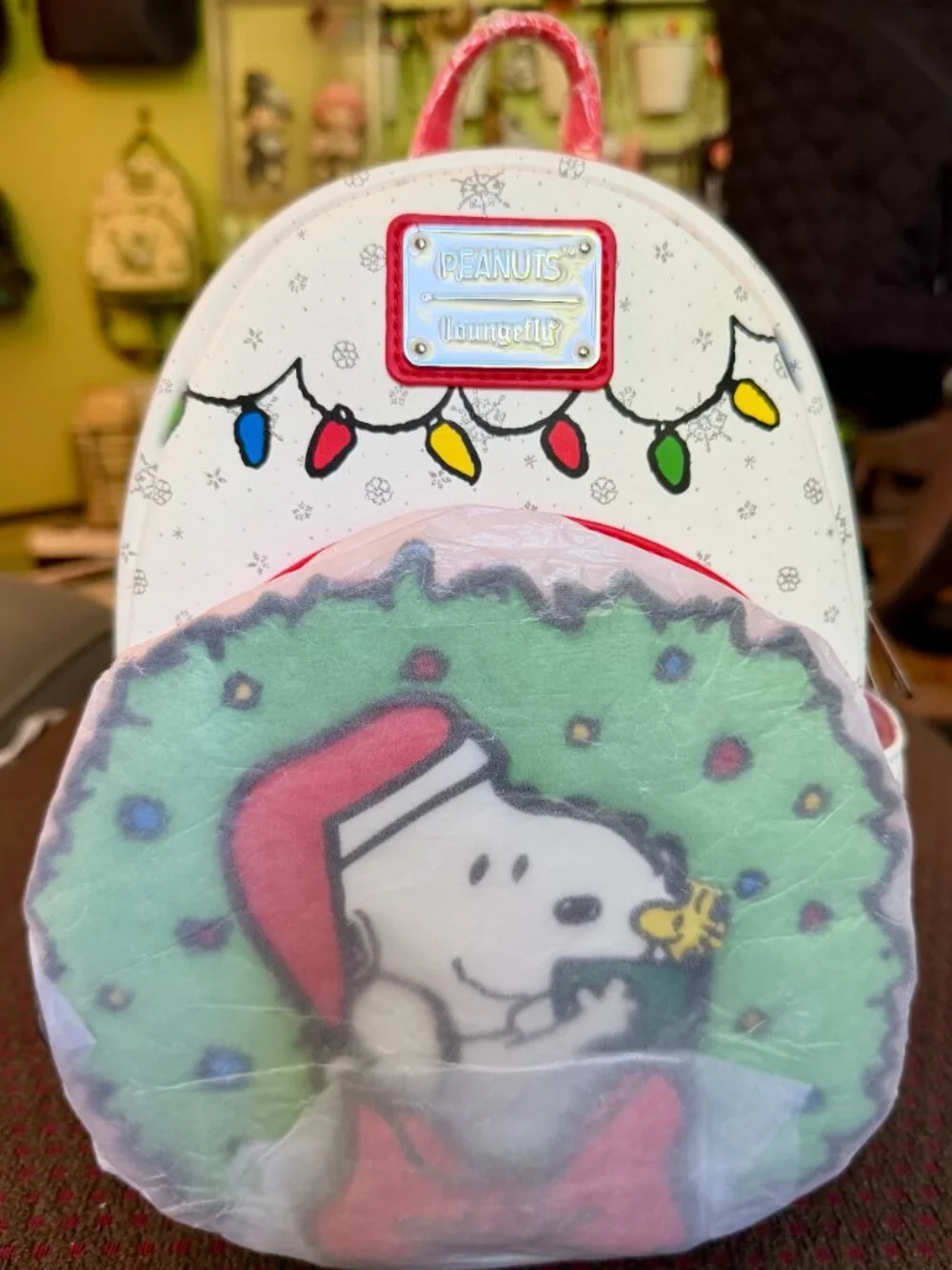 NWT Loungefly Peanuts Snoopy Woodstock Holiday Plush Wreath Mini Backpack